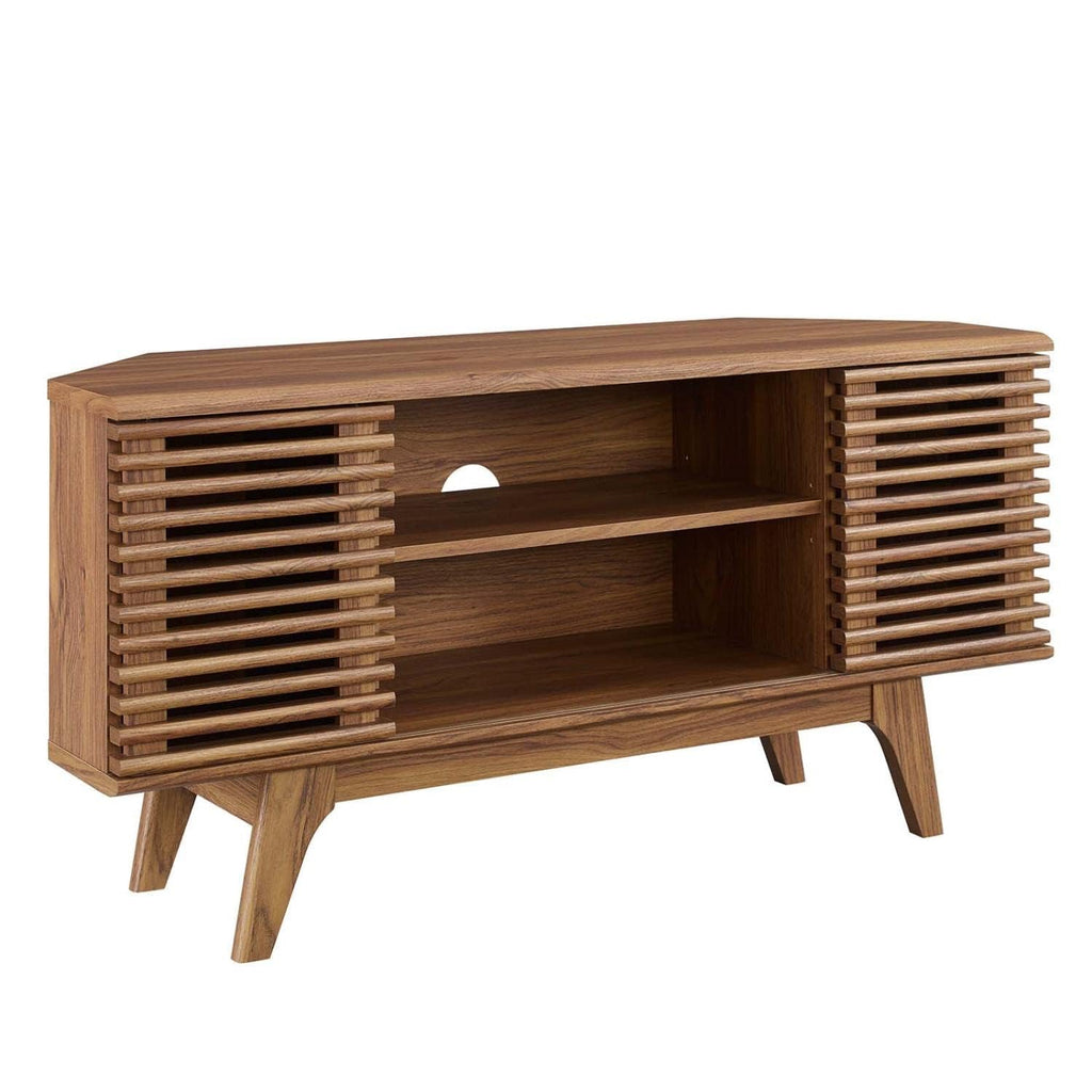 46 in Walnut Corner TV Stand with Sliding Doors W850