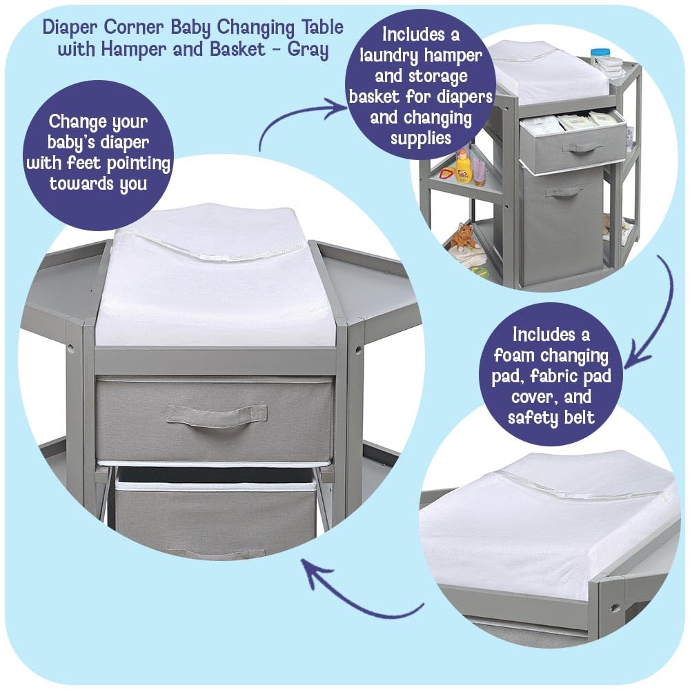 Gray Corner Baby Changing Table with Storage Bin I619
