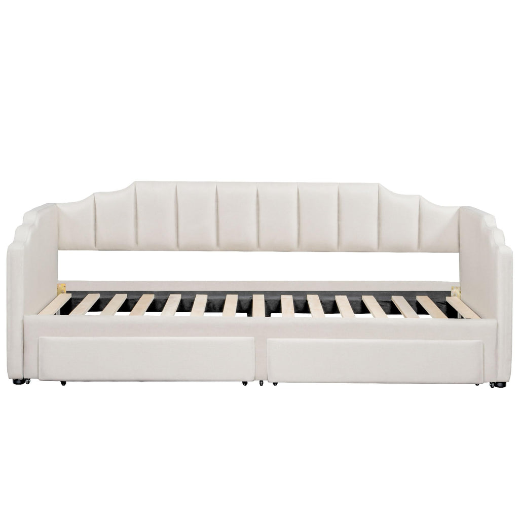 Twin XL to King Extendable Upholstered Daybed Frame with 2 Storage Drawers M9477