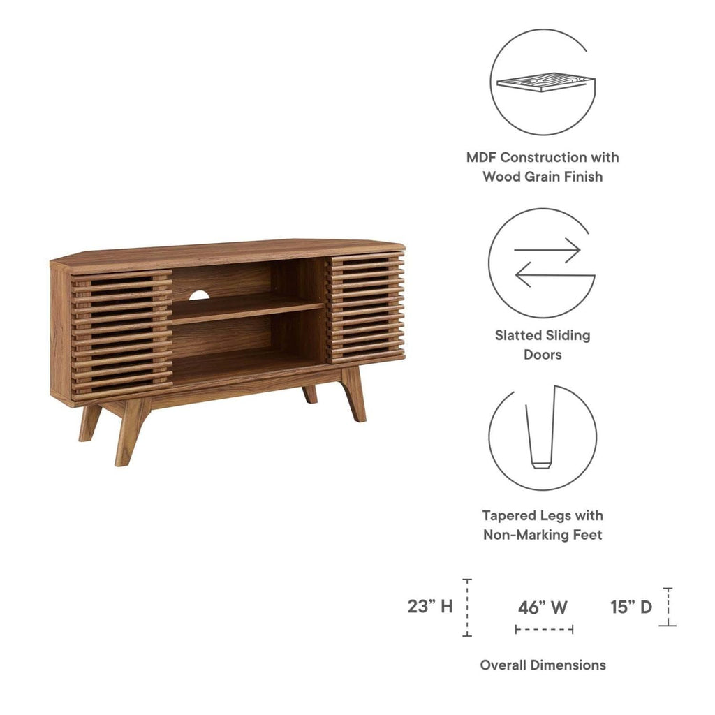 46 in Walnut Corner TV Stand with Sliding Doors W850