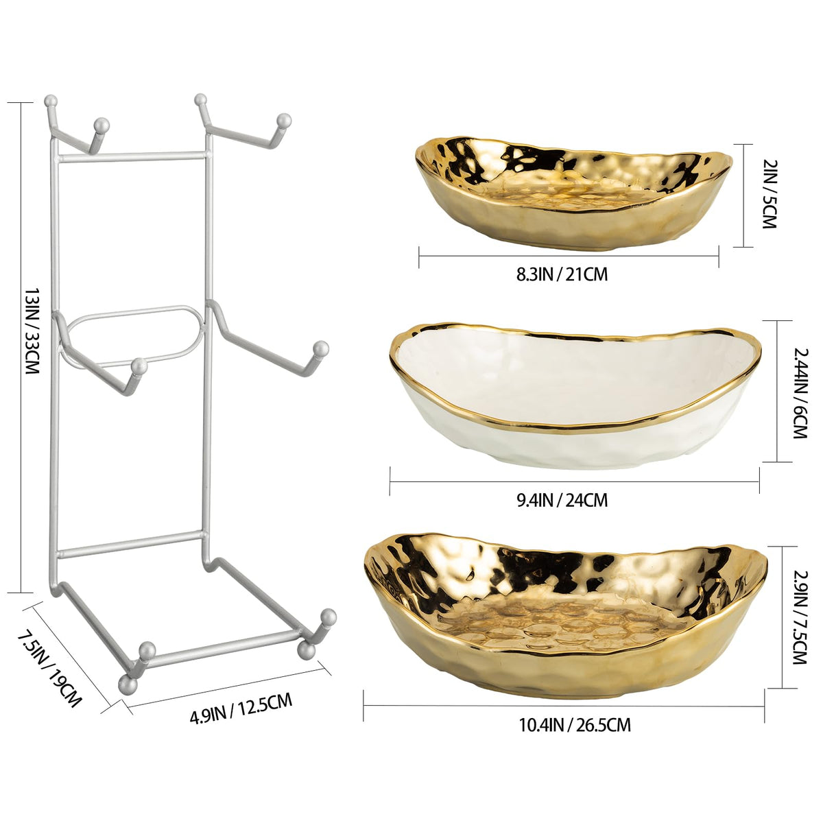 3 Tier Ceramic Serving Bowls with Metal Stand M445