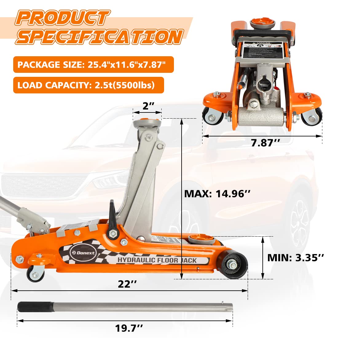 2.5 Ton Steel Floor Jack and 3 Ton Black Jack Stands L946