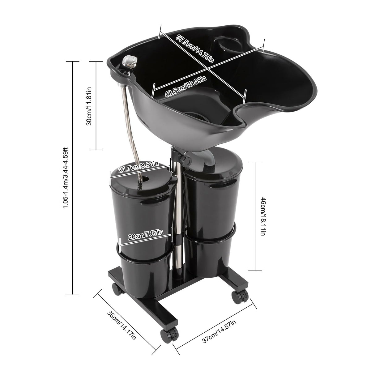 Portable Shampoo Bowl with Electric Pump, 2 Bucket Height Adjustable S8669