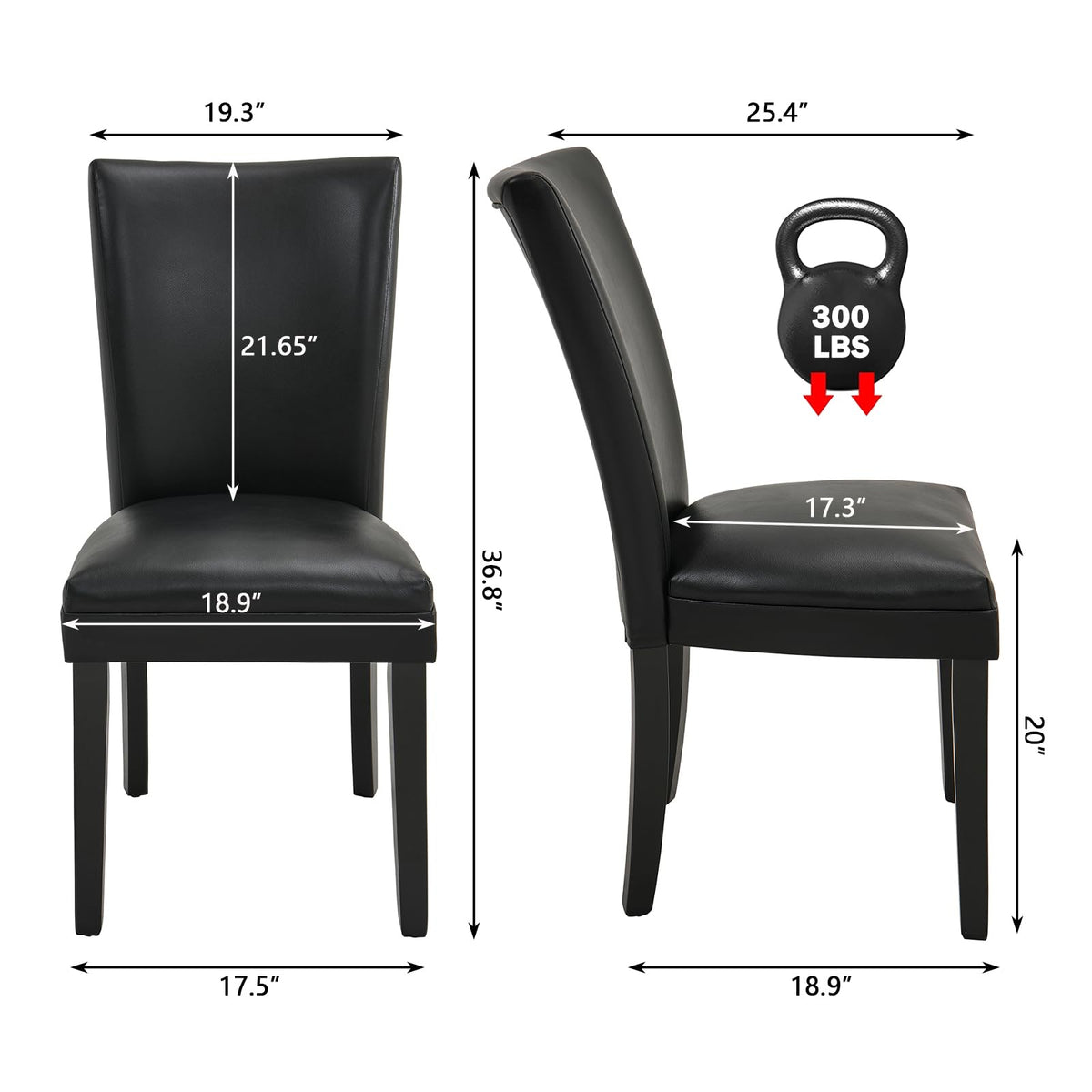 Set of 2 Black Faux Leather Dining Chairs A4290