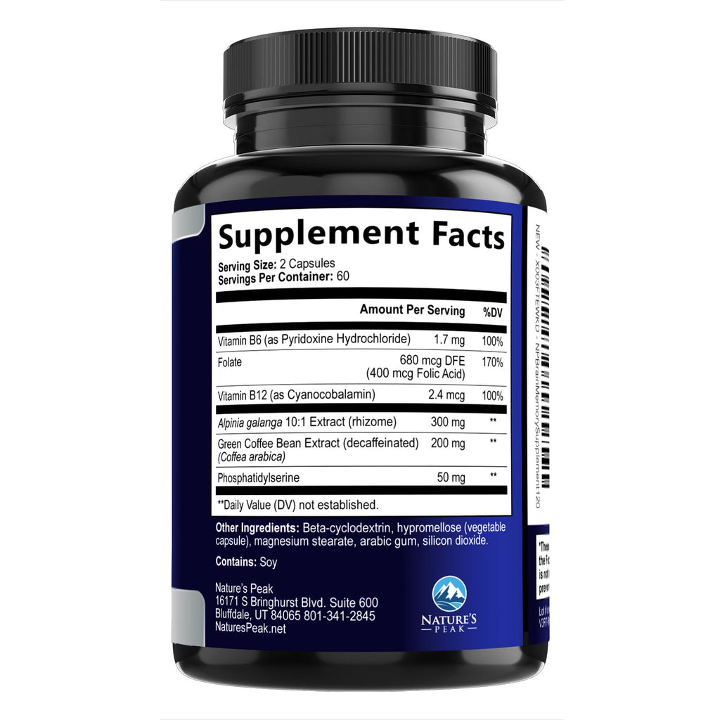 120 Capsules Brain Memory Supplement with Vitamin B6 B12 Folate & Phosphatidylserine K59676