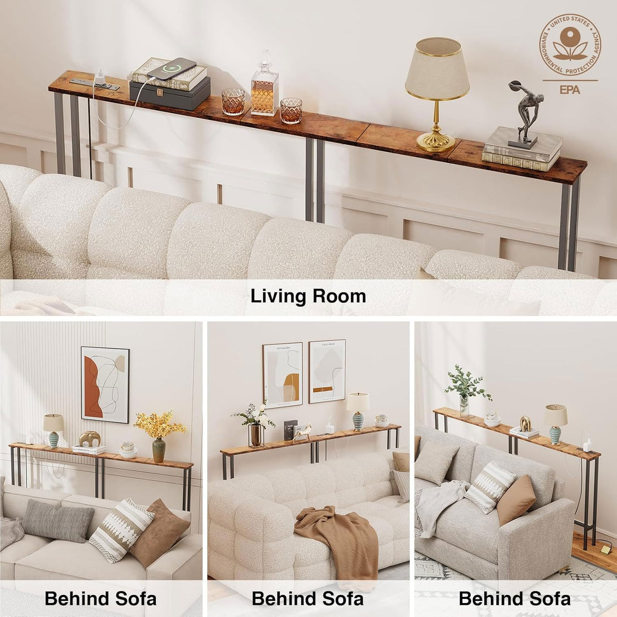 78" Narrow Console Sofa Table with Power Outlets & 2 USB Ports Y345