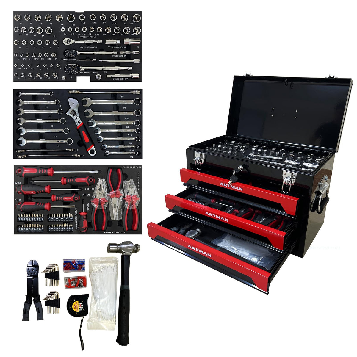 439-Piece Mechanic Tool Set in 3-Drawer Steel Box B4542