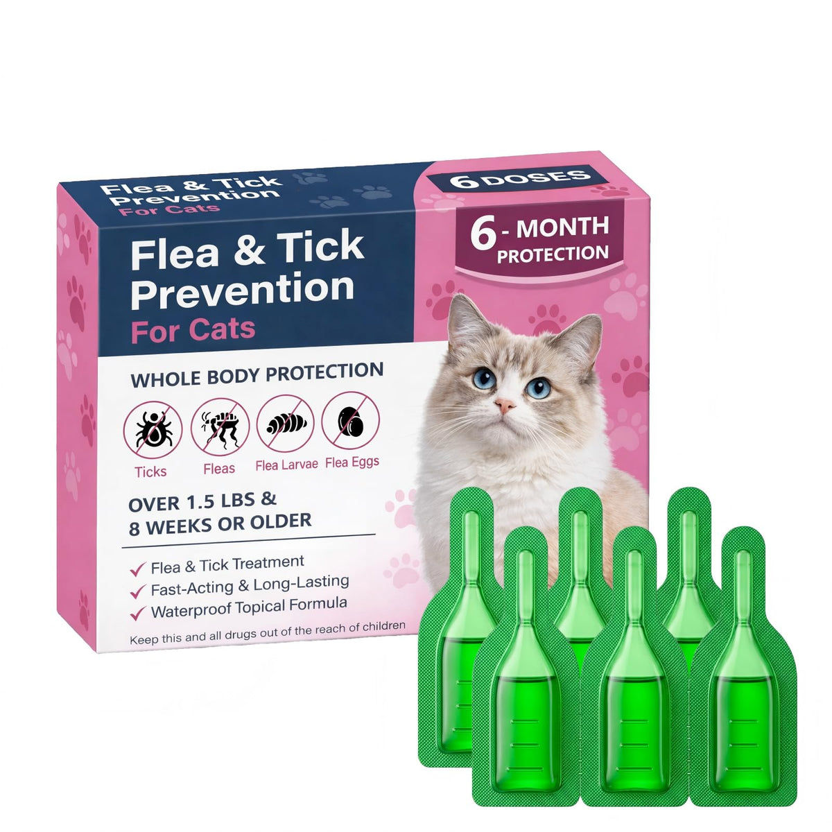 Topical Flea & Tick Cat Dewormer 6 Doses V38625