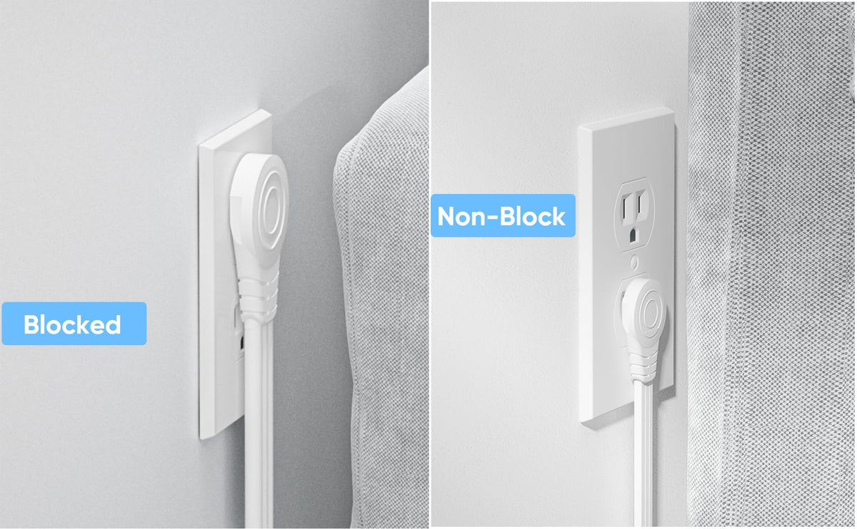 Flat Plug Power Strip with 5 FT Extension Cord, 6 Outlets 3 USB Ports, White W6983