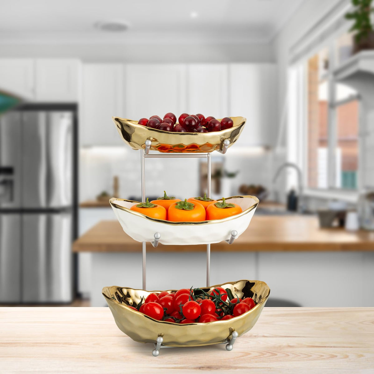 3 Tier Ceramic Serving Bowls with Metal Stand M445