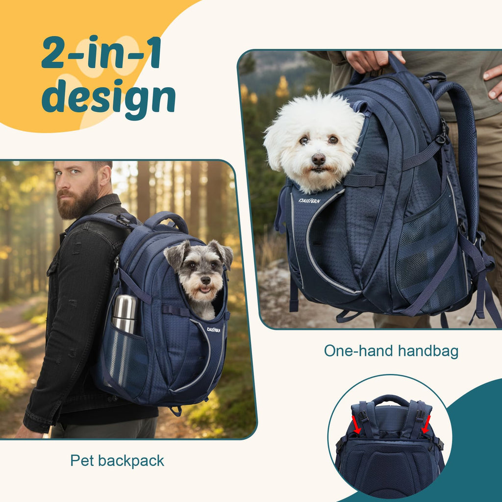 Dog Backpack Carrier, 2-in-1 Foldable 18 lbs Nylon Pet Travel Bag V1529