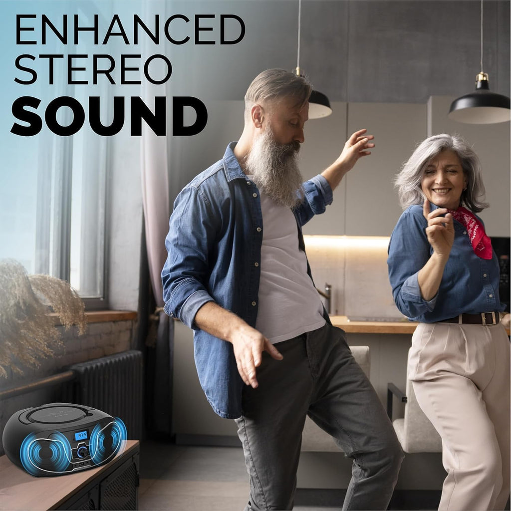 Portable CD Player Boombox with Bluetooth, FM Radio, USB Playback & AUX Input E17446