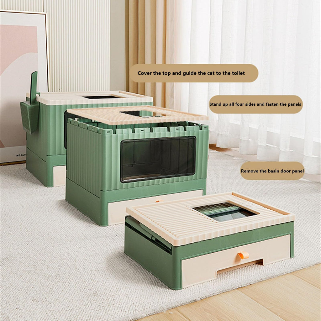Top Entry Cat Litter Box with Lid Foldable H42288