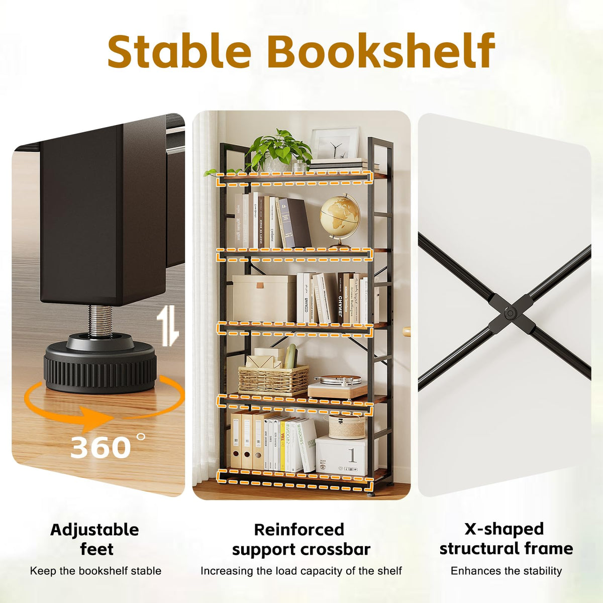 32 Inch 5-Tier Wood Metal Bookshelf O969321