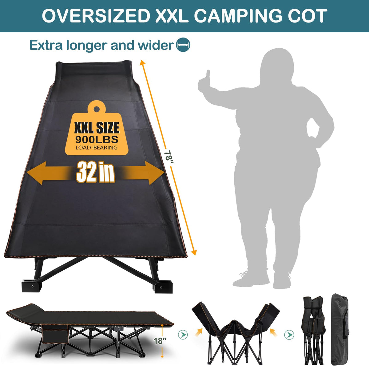 Oversized Folding Camping Cot with Carry Bag D931