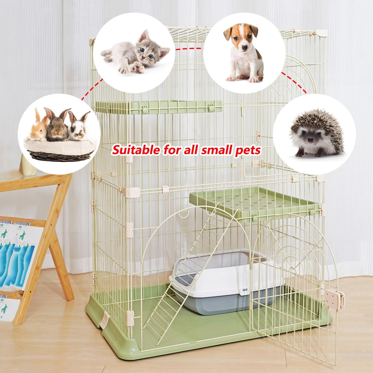 3/4-Tier Wire Cat Cage Playpen Kennel with Hammock T8916