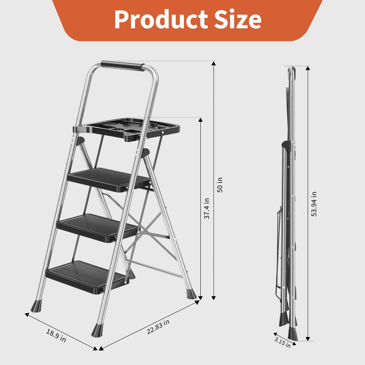 3-Step Folding Step Stool with Tool Platform U784
