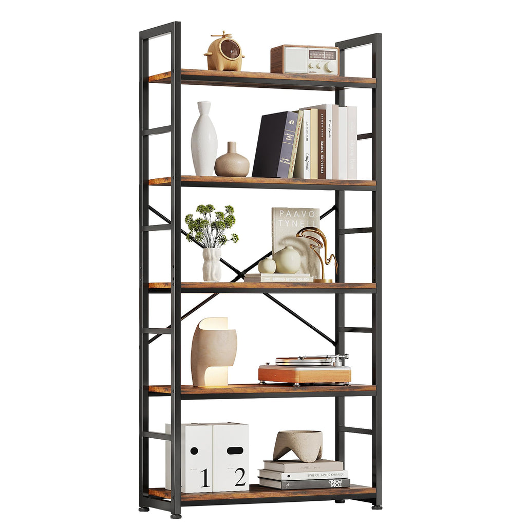 32 Inch 5-Tier Wood Metal Bookshelf O969321