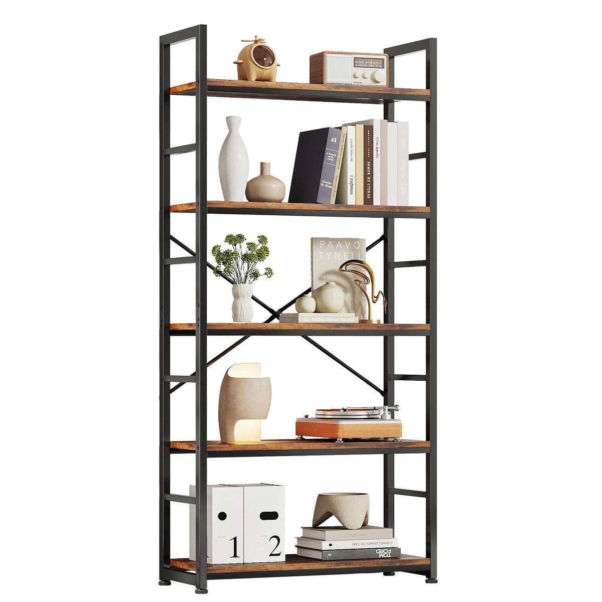 32 Inch 5-Tier Wood Metal Bookshelf O969321