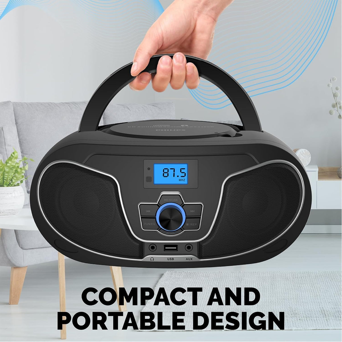 Portable CD Player Boombox with Bluetooth, FM Radio, USB Playback & AUX Input E17446