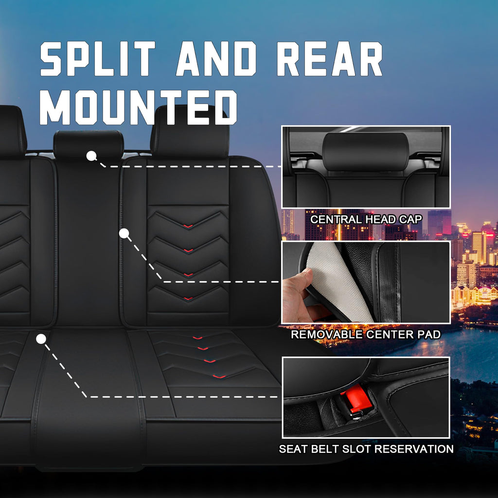 Black Red Nappa Leather Car Seat Covers Set I252