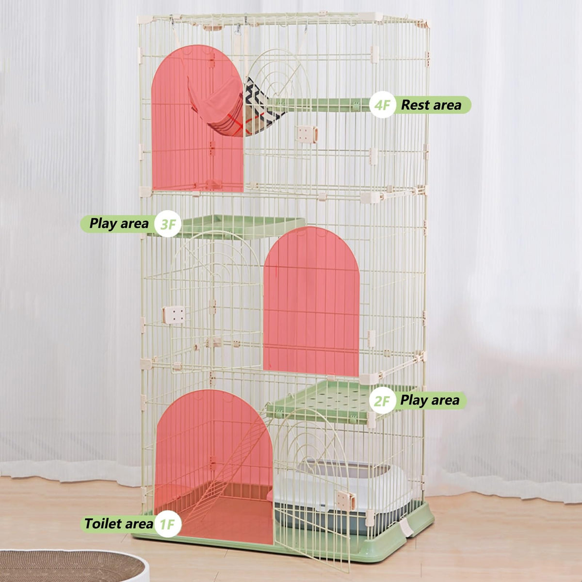 3/4-Tier Wire Cat Cage Playpen Kennel with Hammock T8916