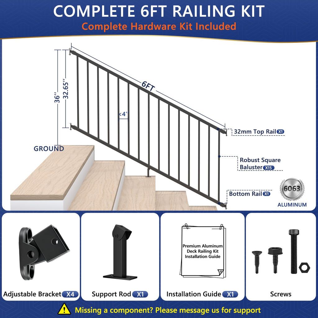 6 ft W Real Aluminum Stair Railing Kit K894