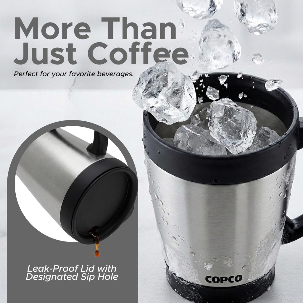 Double Wall Stainless Steel Coffee Mug with Lid 16 Oz Silver D696856