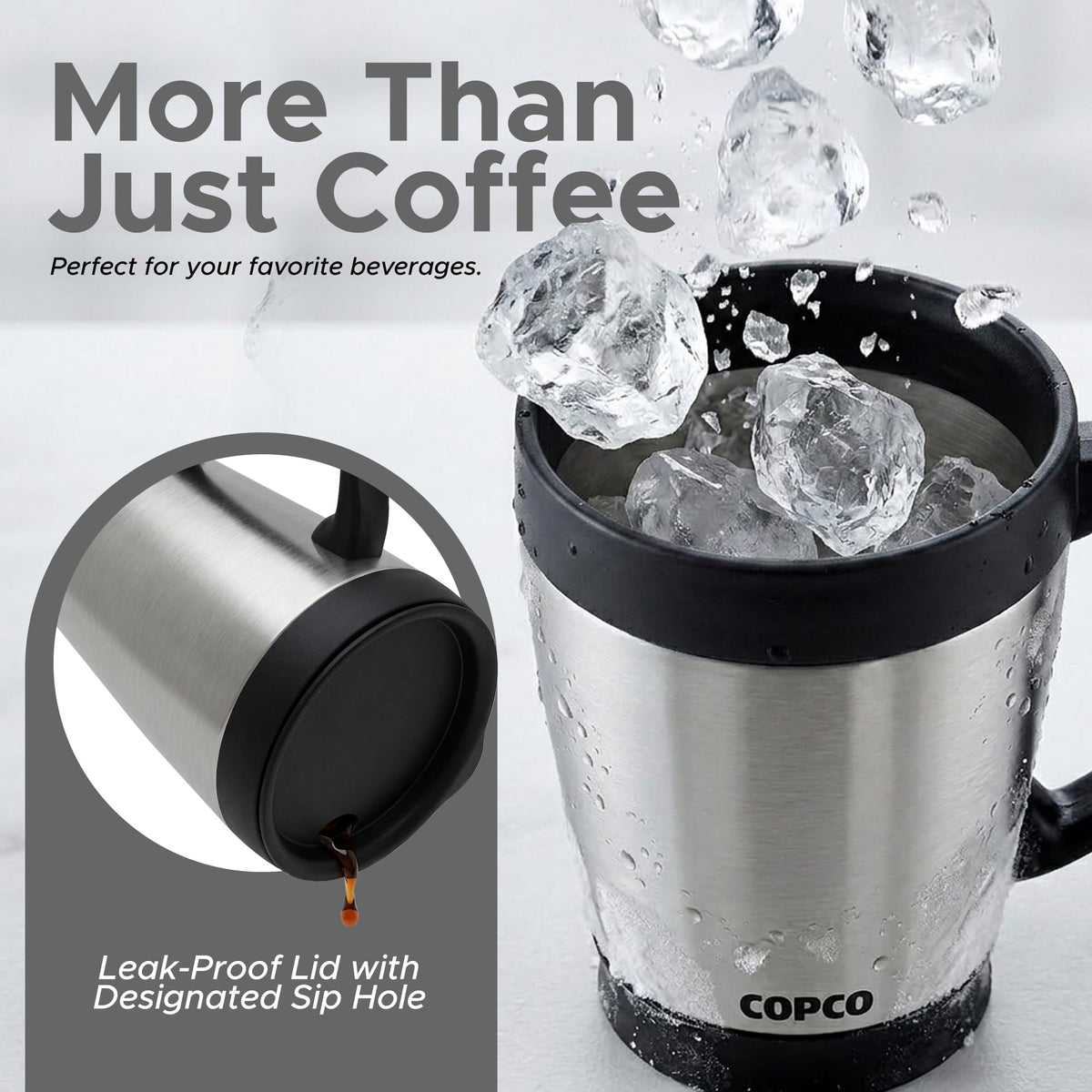 Double Wall Stainless Steel Coffee Mug with Lid 16 Oz Silver D696856