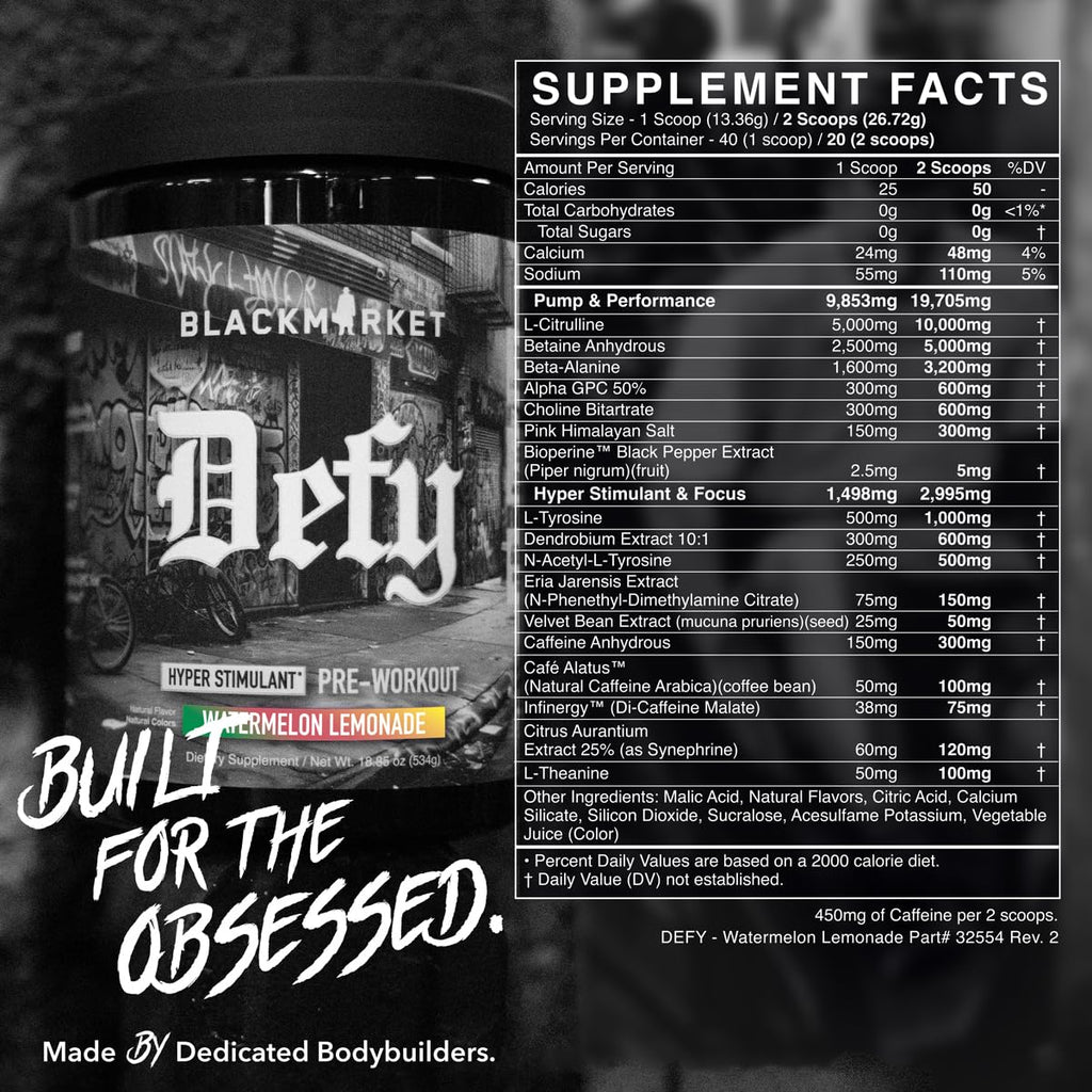 High-Stimulant Pre-Workout Powder Watermelon Lemonade 40 Servings K7954