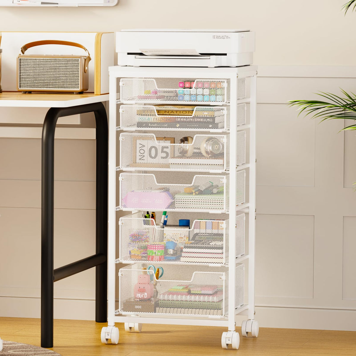 6 Drawers Rolling Utility Cart with Wooden Tabletop E510