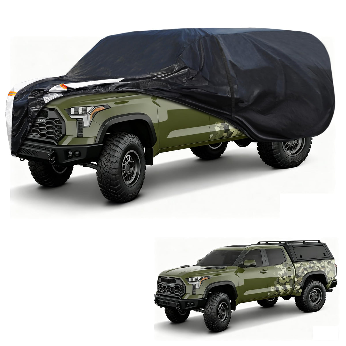 Truck Cover with Camper Shell Topper, Waterproof All Weather with Door Zipper J6489