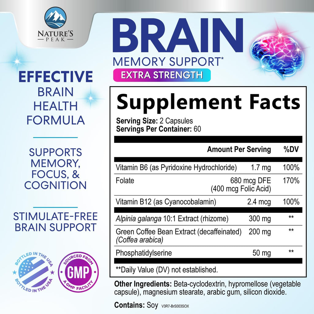 120 Capsules Brain Memory Supplement with Vitamin B6 B12 Folate & Phosphatidylserine K59676