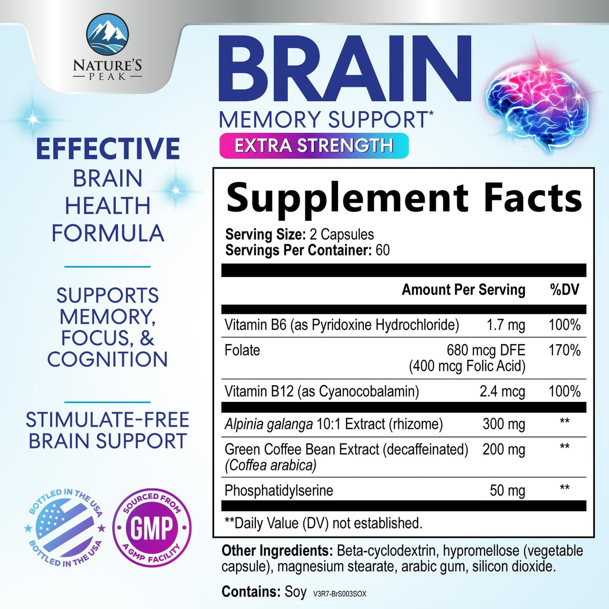 120 Capsules Brain Memory Supplement with Vitamin B6 B12 Folate & Phosphatidylserine K59676