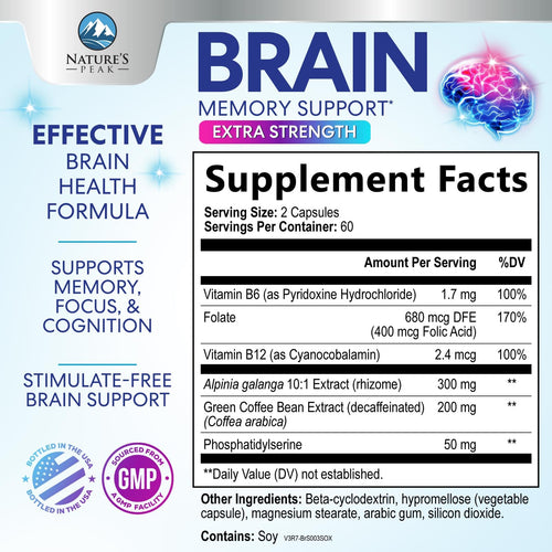 120 Capsules Brain Memory Supplement with Vitamin B6 B12 Folate & Phosphatidylserine K59676