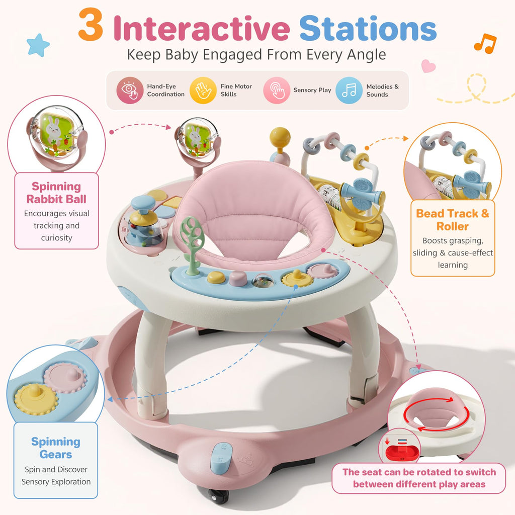 Foldable Baby Walker with Wheels and Rotating Seat E8137