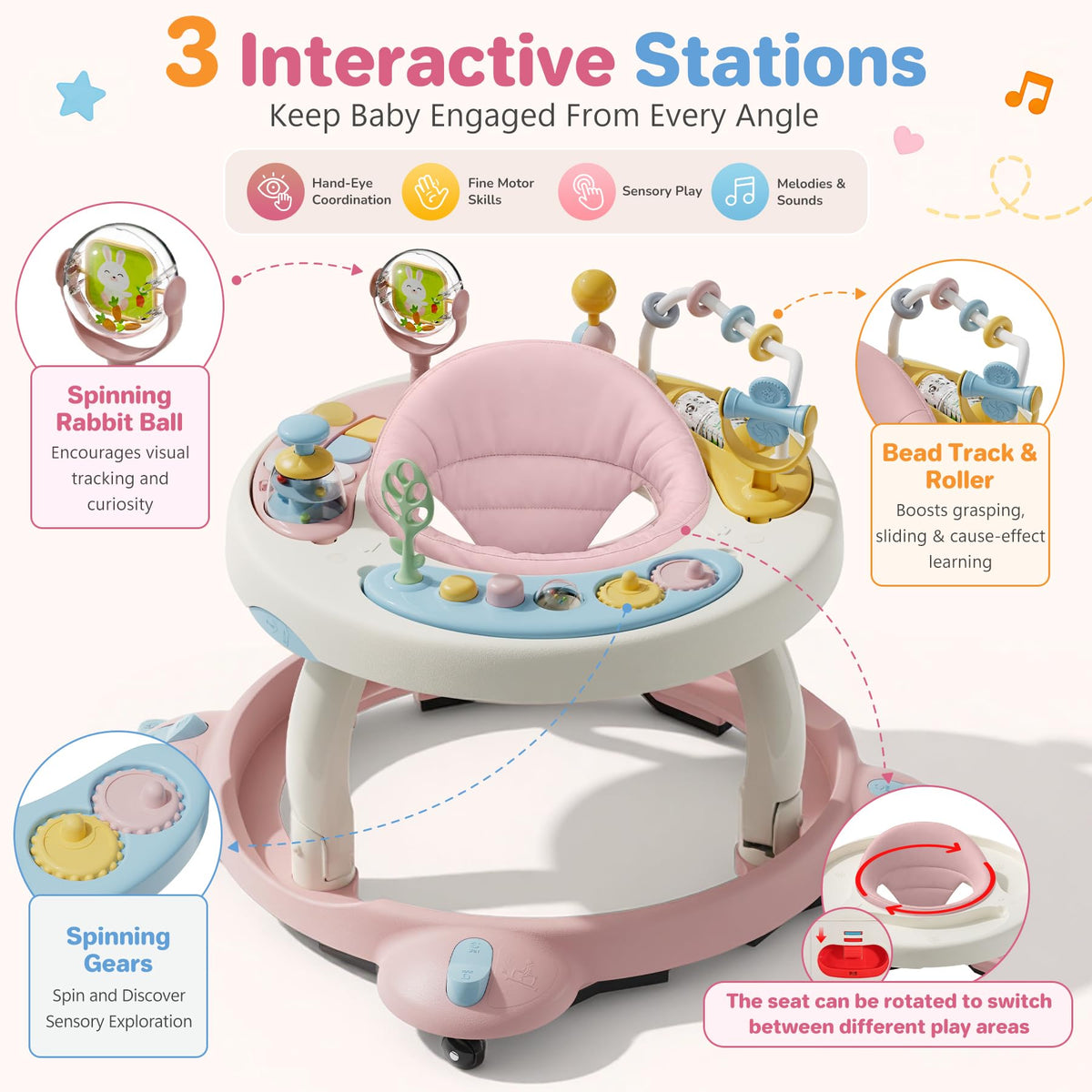 Foldable Baby Walker with Wheels and Rotating Seat E8137