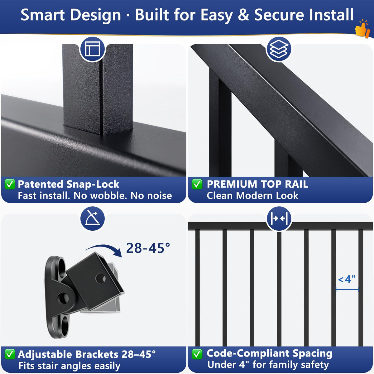 6 ft W Real Aluminum Stair Railing Kit K894