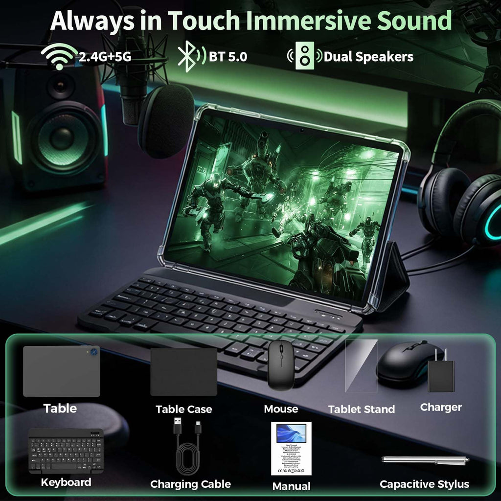 Android 16 Tablet with Keyboard, 10 Inch Tablet, Black Case U44003
