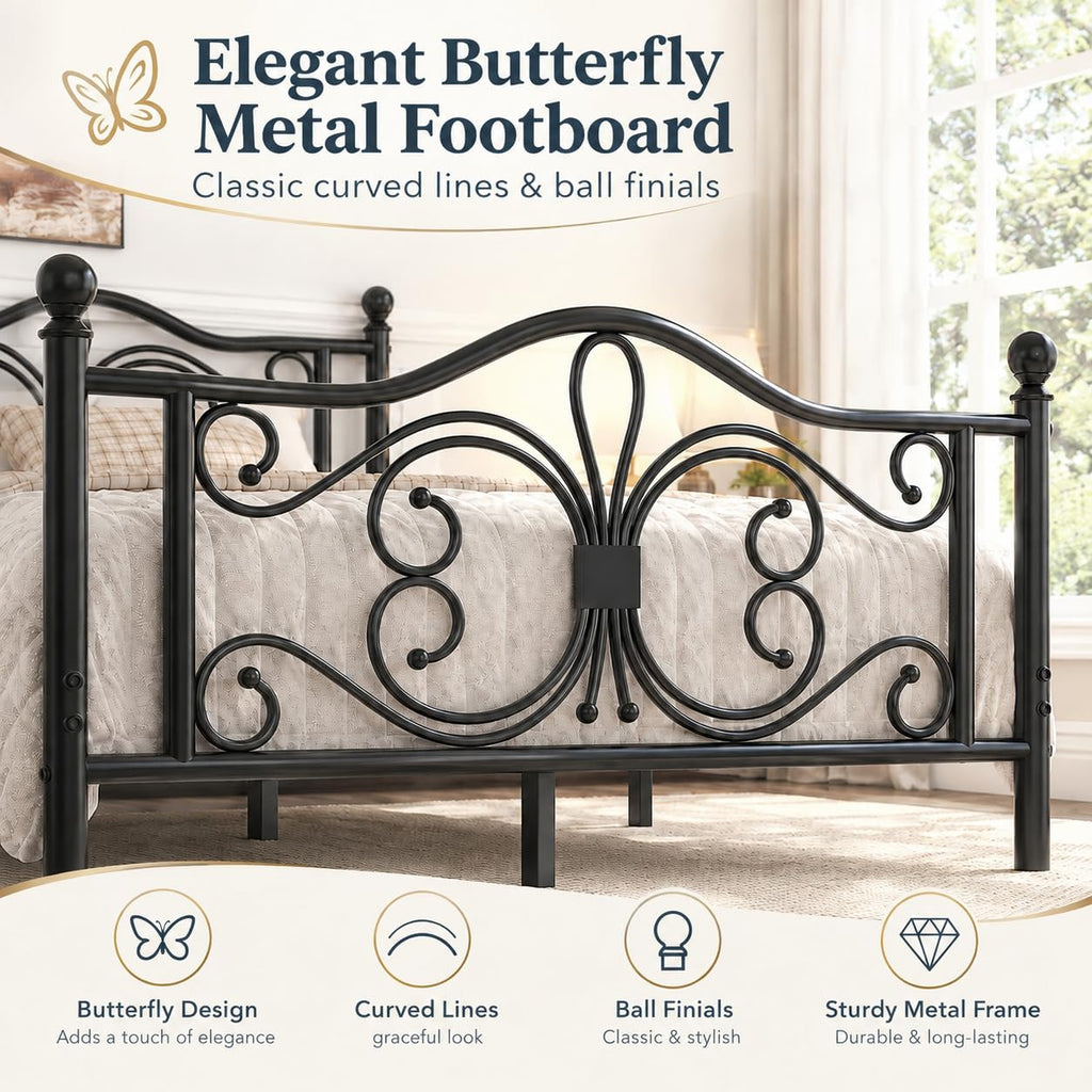 Full Size Bed Frame with Butterfly Pattern Headboard, Black B5114