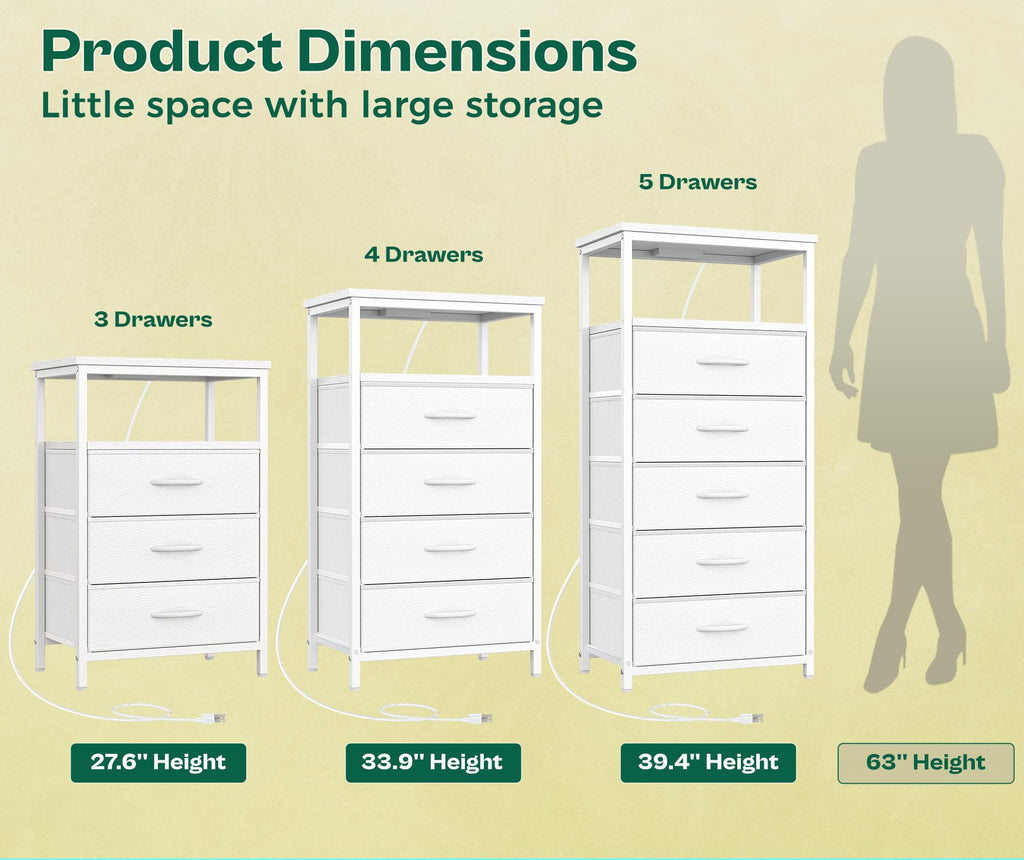 White 5 Drawer Dresser with Charging Station R606422