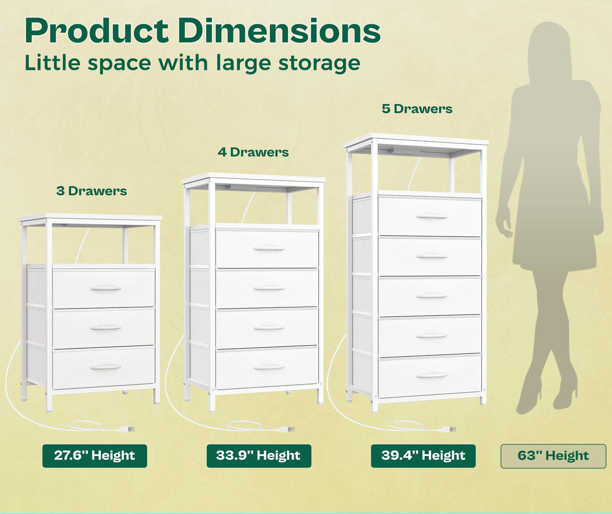 White 5 Drawer Dresser with Charging Station R606422