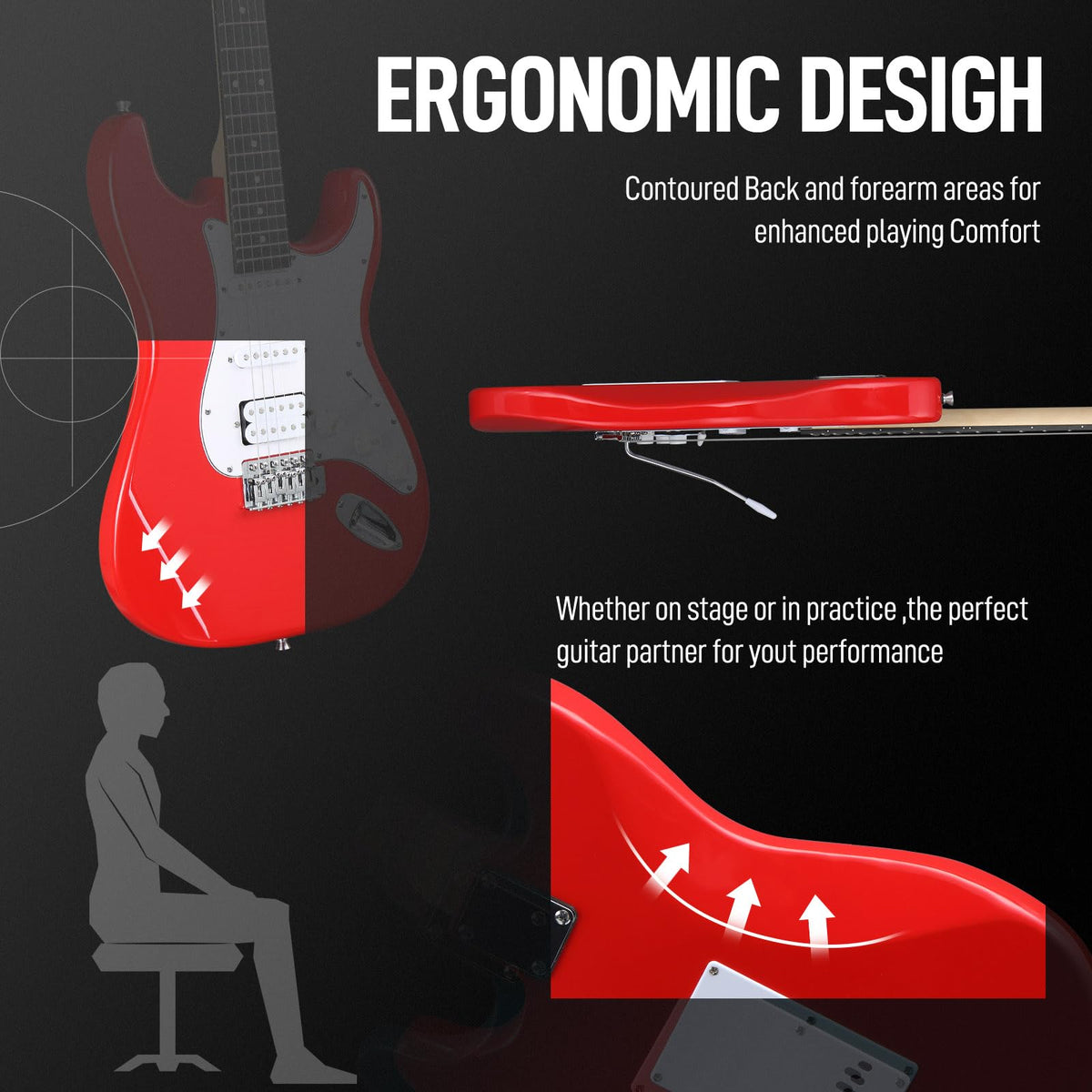 39 Inch Red Electric Guitar Kit with Amp E43671