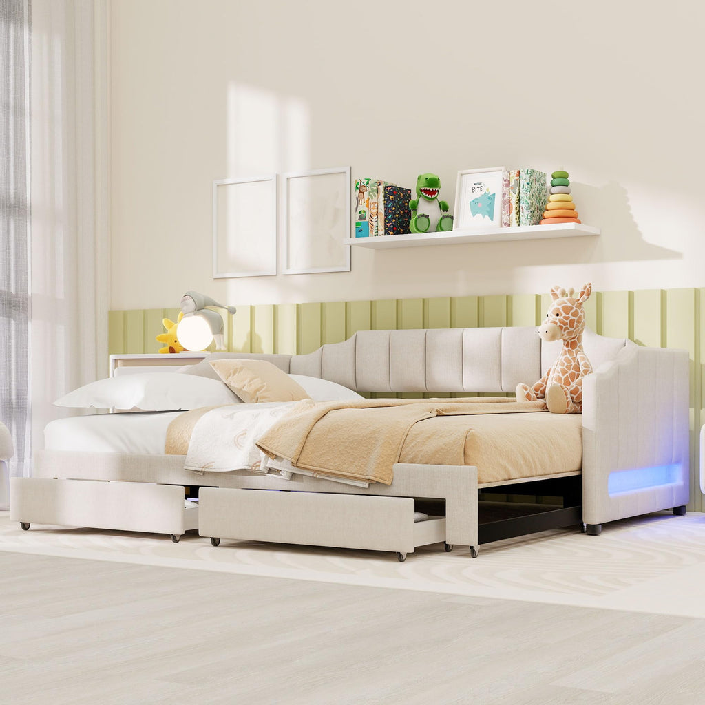 Twin XL to King Extendable Upholstered Daybed Frame with 2 Storage Drawers M9477