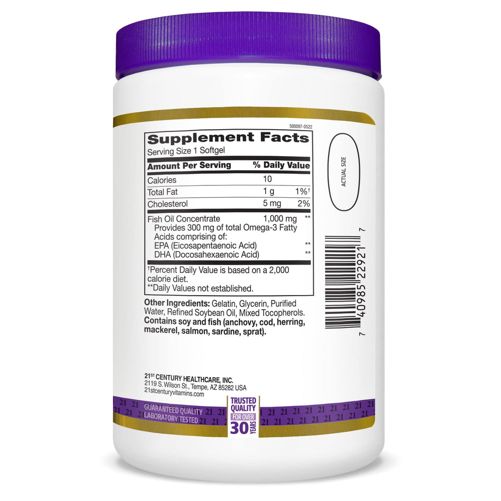 Fish Oil 1000mg Omega-3 Softgels 300 Count R83828