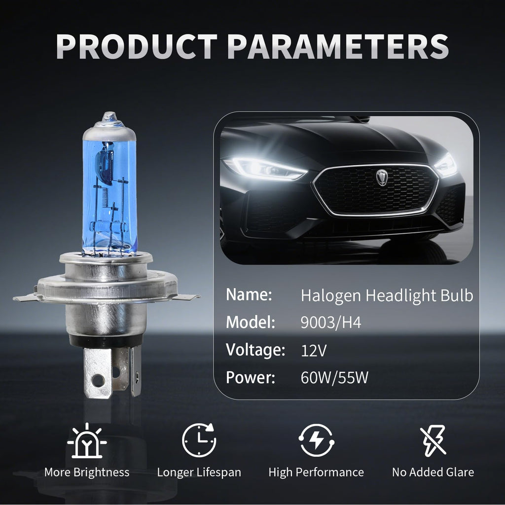 H4 Halogen Headlight Bulb 6000K Cool White Pack of 2 W69657