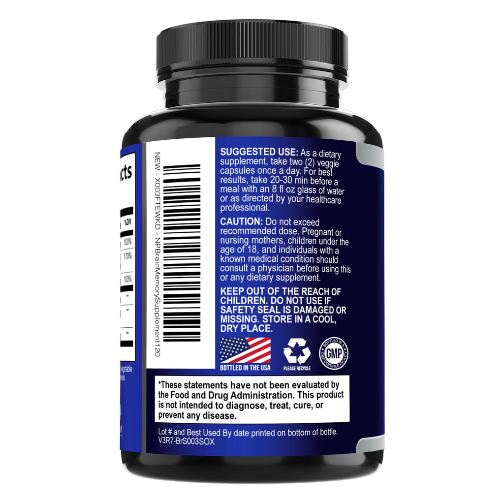120 Capsules Brain Memory Supplement with Vitamin B6 B12 Folate & Phosphatidylserine K59676