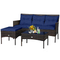 3 Pieces PE Rattan Wicker Patio Conversation Set with Cushions D324
