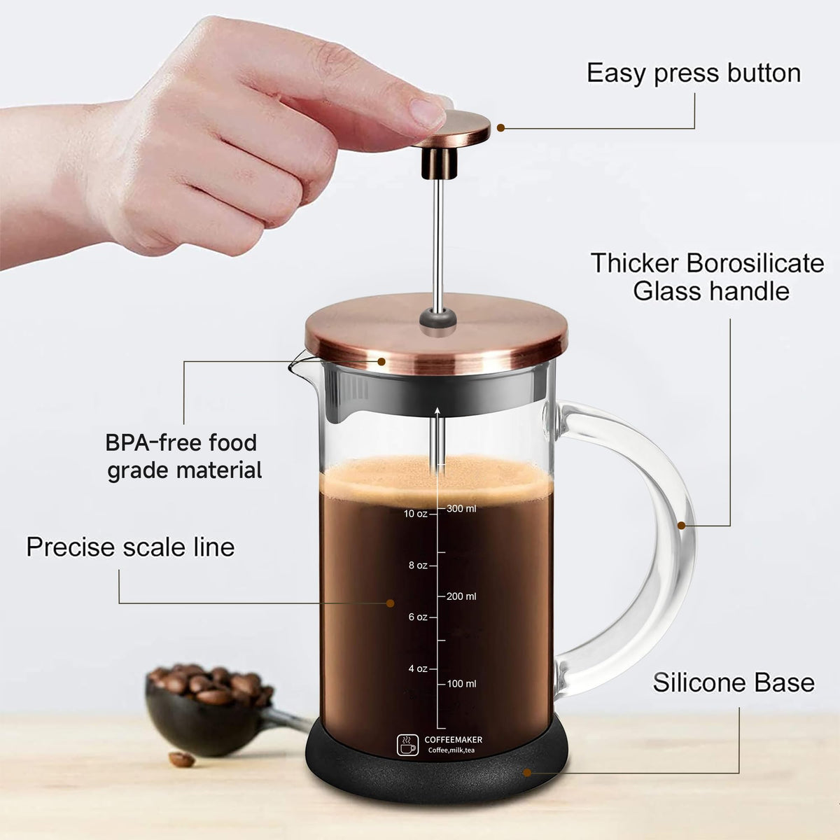12 Ounce Stainless Steel French Press Coffee Maker Q95170