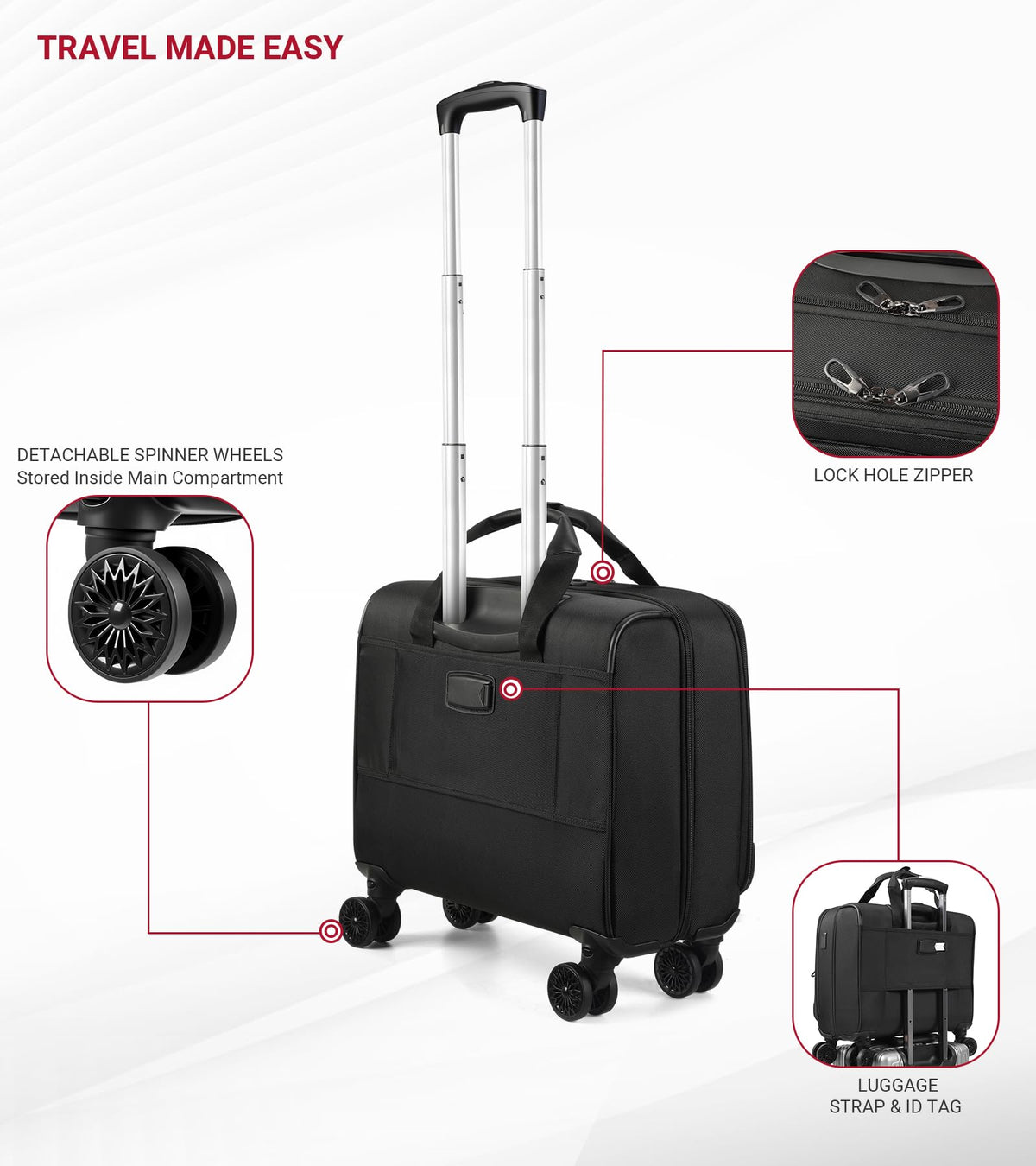Rolling Laptop Bag with USB & Type-C Charging Port, Water Resistant 17.3 Inch E90945